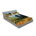 thumbnail image 2 of Ambesonne Nature Fitted Sheet & Pillow Sham Set, Birds over Mountains, Full, Orange Blue Green, 2 of 2