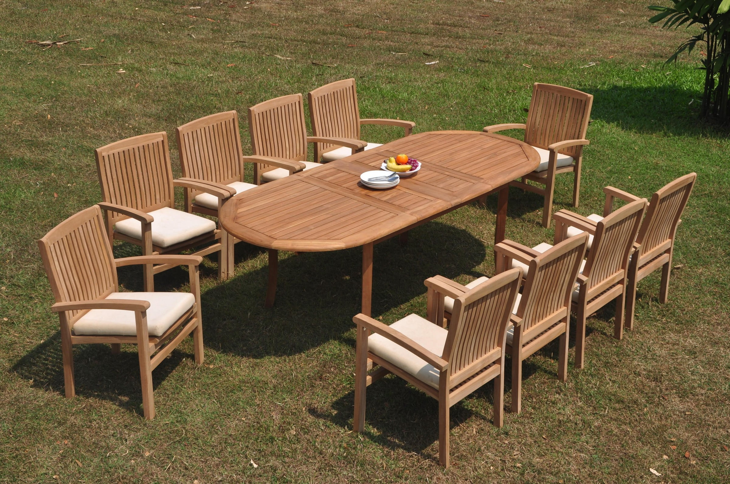 Grade-A Teak Dining Set: 10 Seater 11 Pc: 94" Double ...