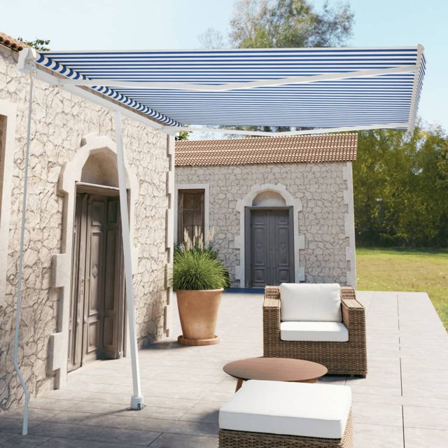 vidaXL Store Manuel Rétractable Autoportant 300x250 cm Bleu/blanc