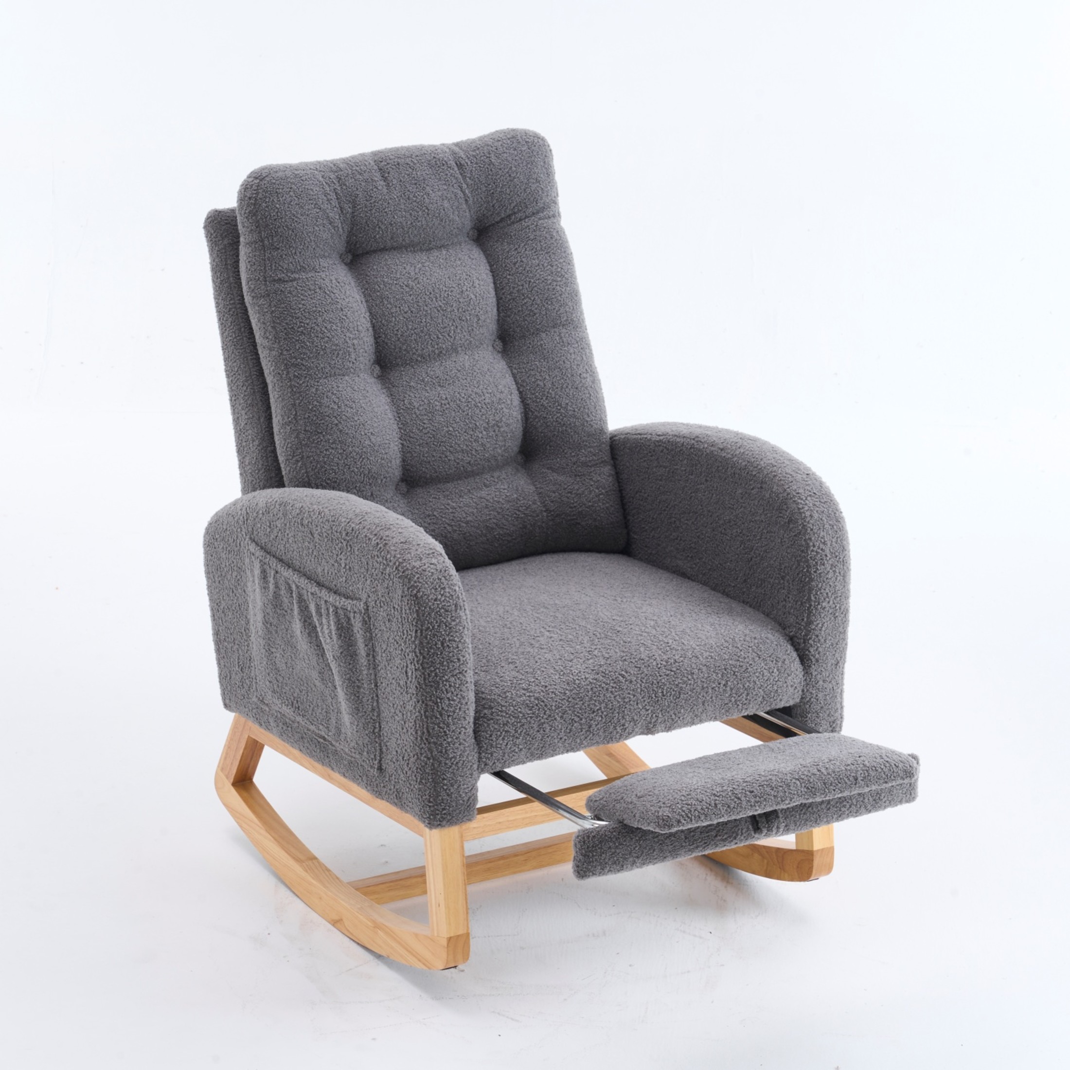 Noble House Byana Upholstered Accent Rocking Chair with Footrest, Rubber Wood High-Back Rocker Lounge Chair, Dark Gray