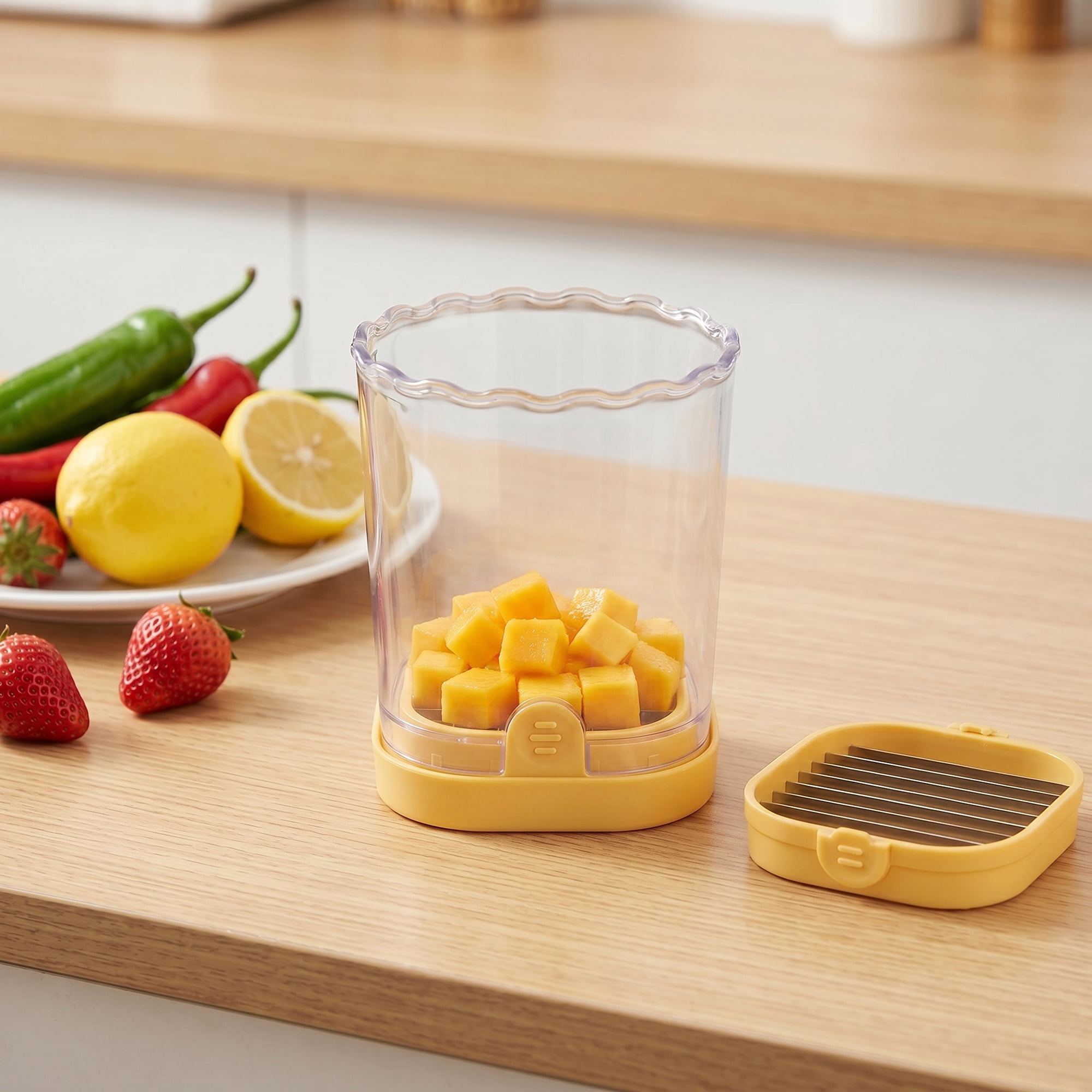 Unique Bargains Vegetable and Fruit Chopper Food Processor Veggie Cutter Yellow