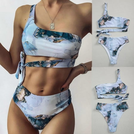 

Finelylove Women Swimsuits Lightly Lined Sport Bra Style Bikini Blue M