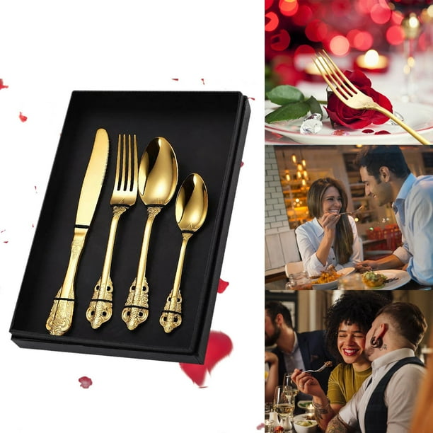 Set de cuchillos de acero inoxidable 4 piezas cuchillo tenedor cuchara, bordes pulidos, resistente, para cocina, estilo moderno, duradero, para viaje, acero inoxidable, para hogar\
