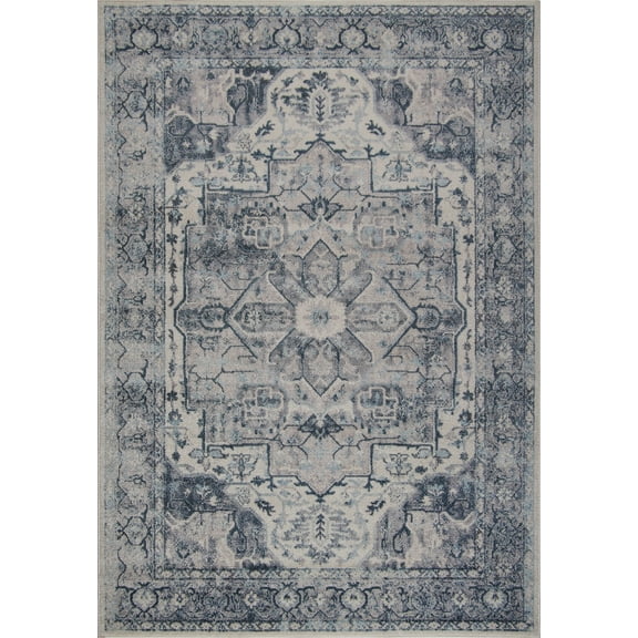 Ladole Rugs Atlantis Persian Design Bordered Style European Durable Blue and Grey Indoor Runner Rug Carpet, 3x5 (2'7" x 4'11", 80cm x 150cm)