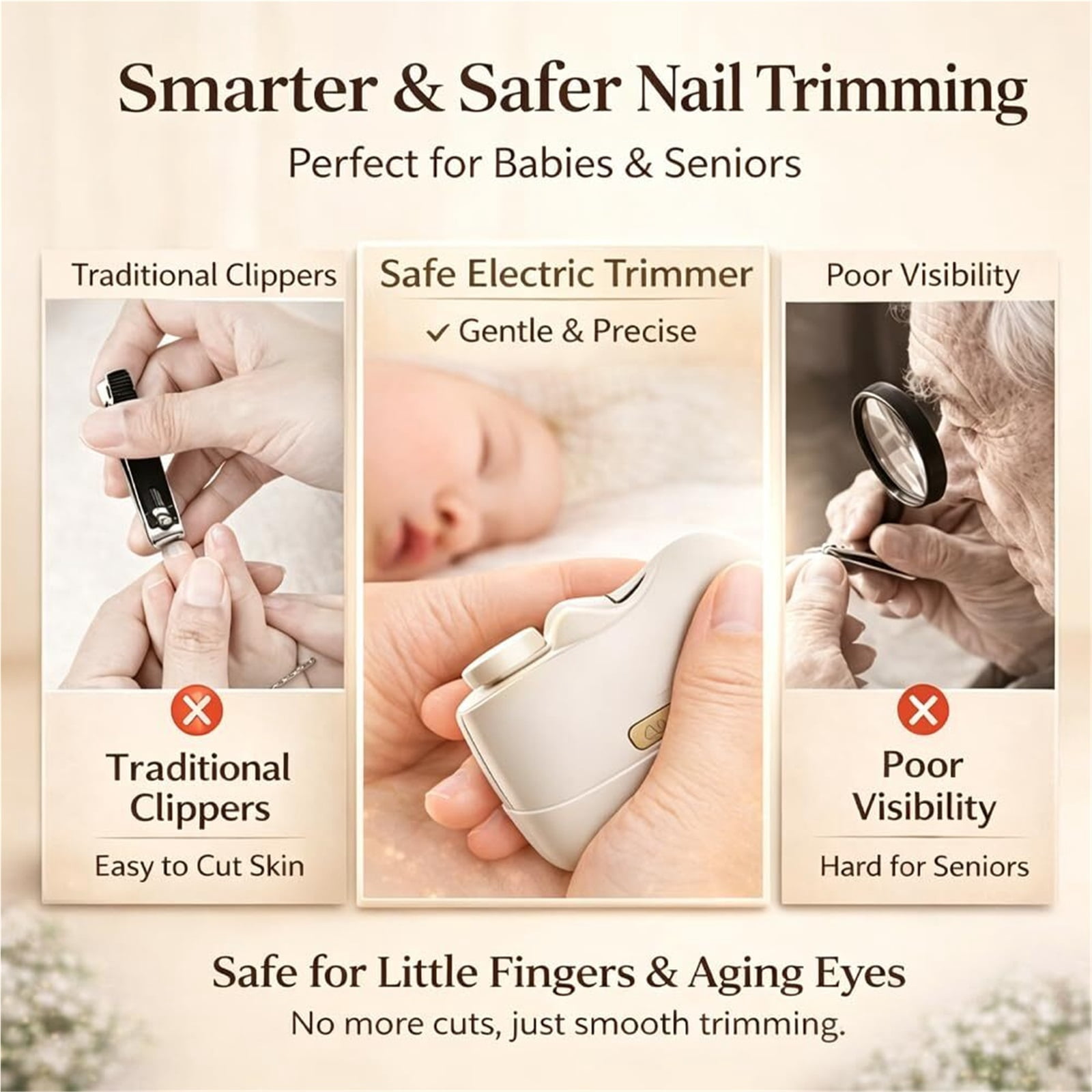 Electric Nail Clippers for Seniors,2026 New Smart Electric Nail Clippers,2 in 1 Electric Toe Nail Clipper with Polishing, USB, LED Light, Safety First Nail Clippers Baby with Mini Folding Keychain