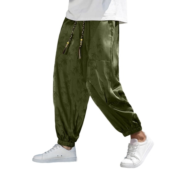 Vedolay Sweatpants with Pockets Men Linen Loose Pant Lightweight Trouser Green,2XL