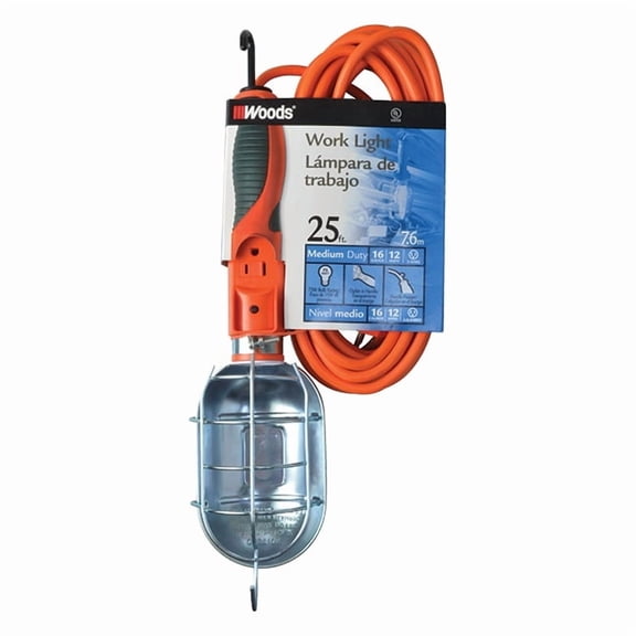 Southwire® Trouble Light w/ Outlet, & Metal Guard, 16 ga, 25', Orange, 1/Each