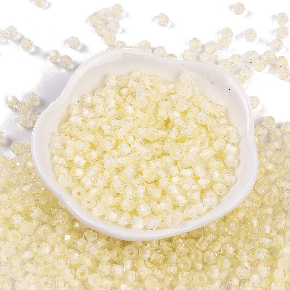 1pound Glass Seed Beads Inside Colours Bicone Pale Goldenrod 4.5x3.5mm Hole: 1.5mm 5625pcs/pound
