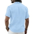thumbnail image 5 of Men's Breathable Casual Shirts Short Sleeve Button Down Cotton Linen Tops Lightweight Regular Fit Summer Beach Shirts, #03 Sky Blue, M, 5 of 5
