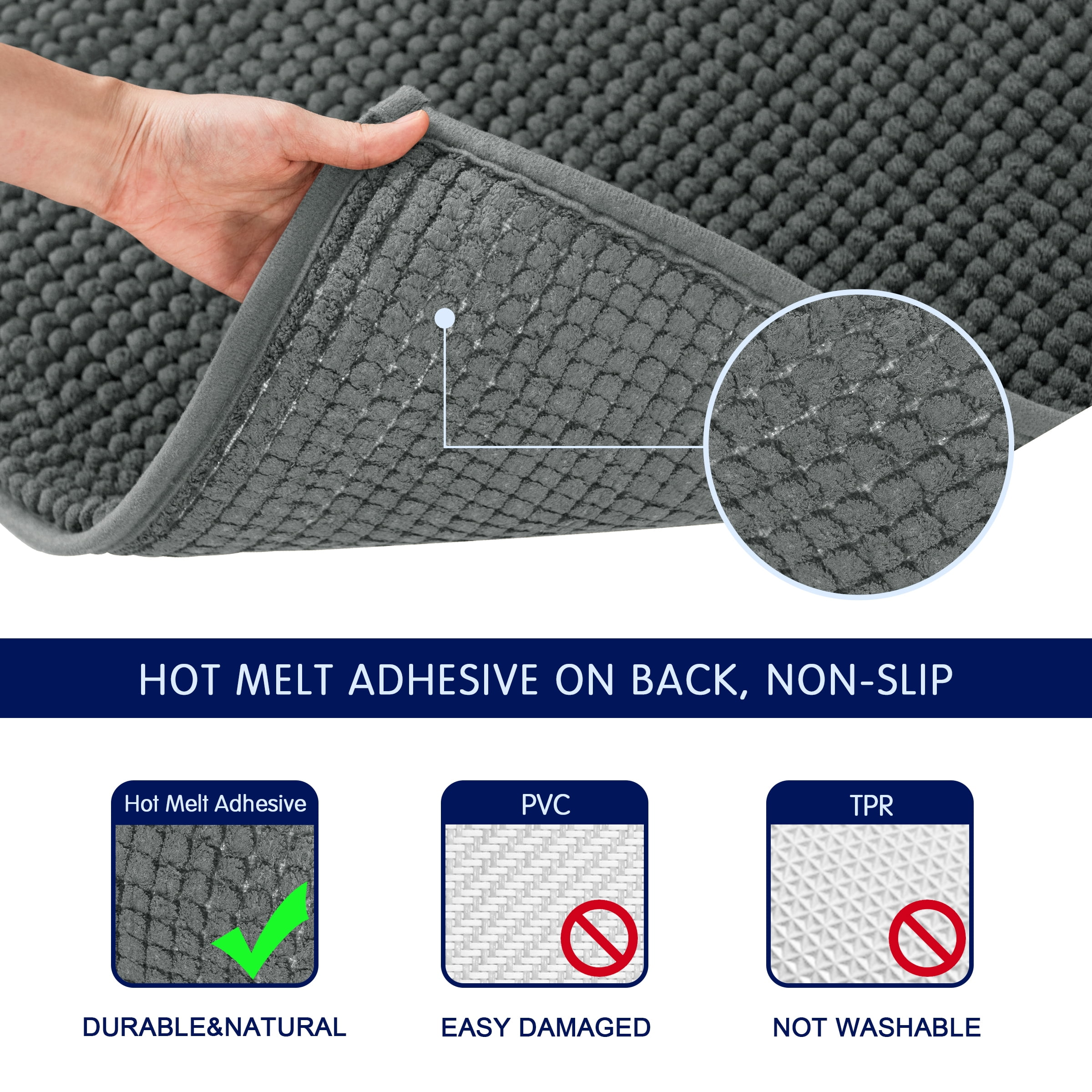 Subrtex Chenille Bathroom Rugs，Extra Soft and Non Slip Bath Mats Runner，Thick Rubber Backing Washable Shower Bathtub Rugs & Home Decor Accessories (Gray,24"*60")