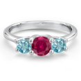 thumbnail image 3 of Gem Stone King 14K White Gold Red Created Ruby & Blue Zircon 3-Stone Engagement Ring | 1.60 Cttw | Round 5MM and 4MM | Three Stone Wedding Anniversary Promise Ring for Women (Size 8), 3 of 6