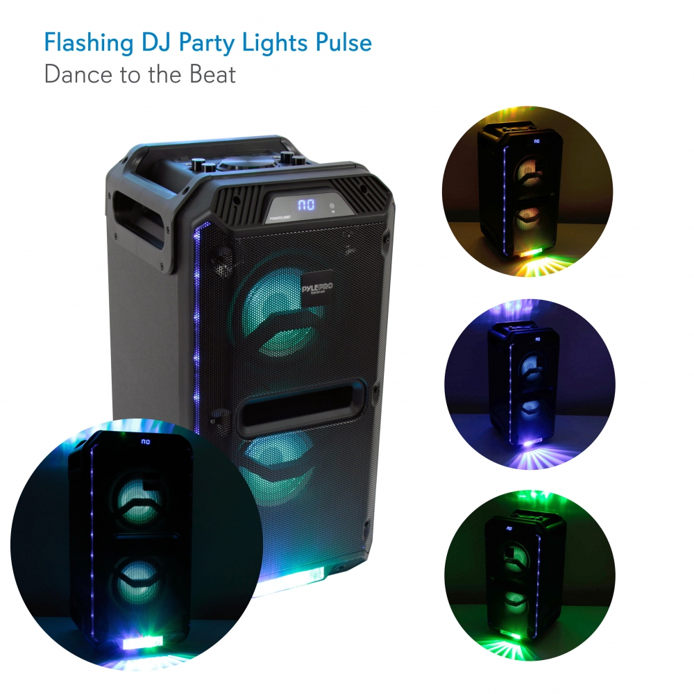 Pyle PWMKRDJ89BT - PA Loudspeaker & Micro System - Portable Stereo Karaoke DJ Mixing Speaker with Flashing Part Lights, Included Mic, MP3/USB/Micro SD, FM Radio (500 Watt) - image 2 of 7