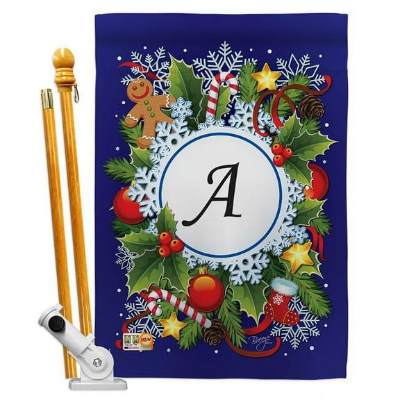 Breeze Decor BD-WT-HS-130079-IP-BO-D-US12-BD 28 x 40 in. Winter A Initial Wonderland Impressions Decorative Vertical Double Sided House Flag Set with Pole Bracket Hardware