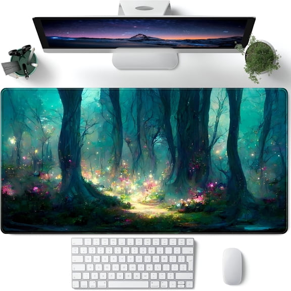 FURVENA 2026 New Forest Desk Mat Blue Green Mouse Pad Large Desk Pad Desk Mats on Top of Desks Laptop Computer Keyboard Mouse Mat Full Desk Gaming Mousepad Xxl 31.5''''X 15.7'''' Deskpad Deskmat