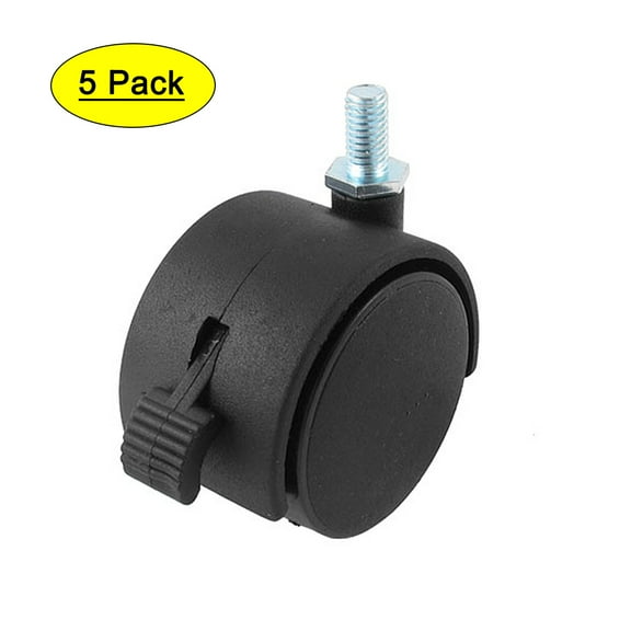 Black Nylon 2" Twin Wheel M8 x 15mm Threaded Stem Brake Swivel Casters 5Pcs