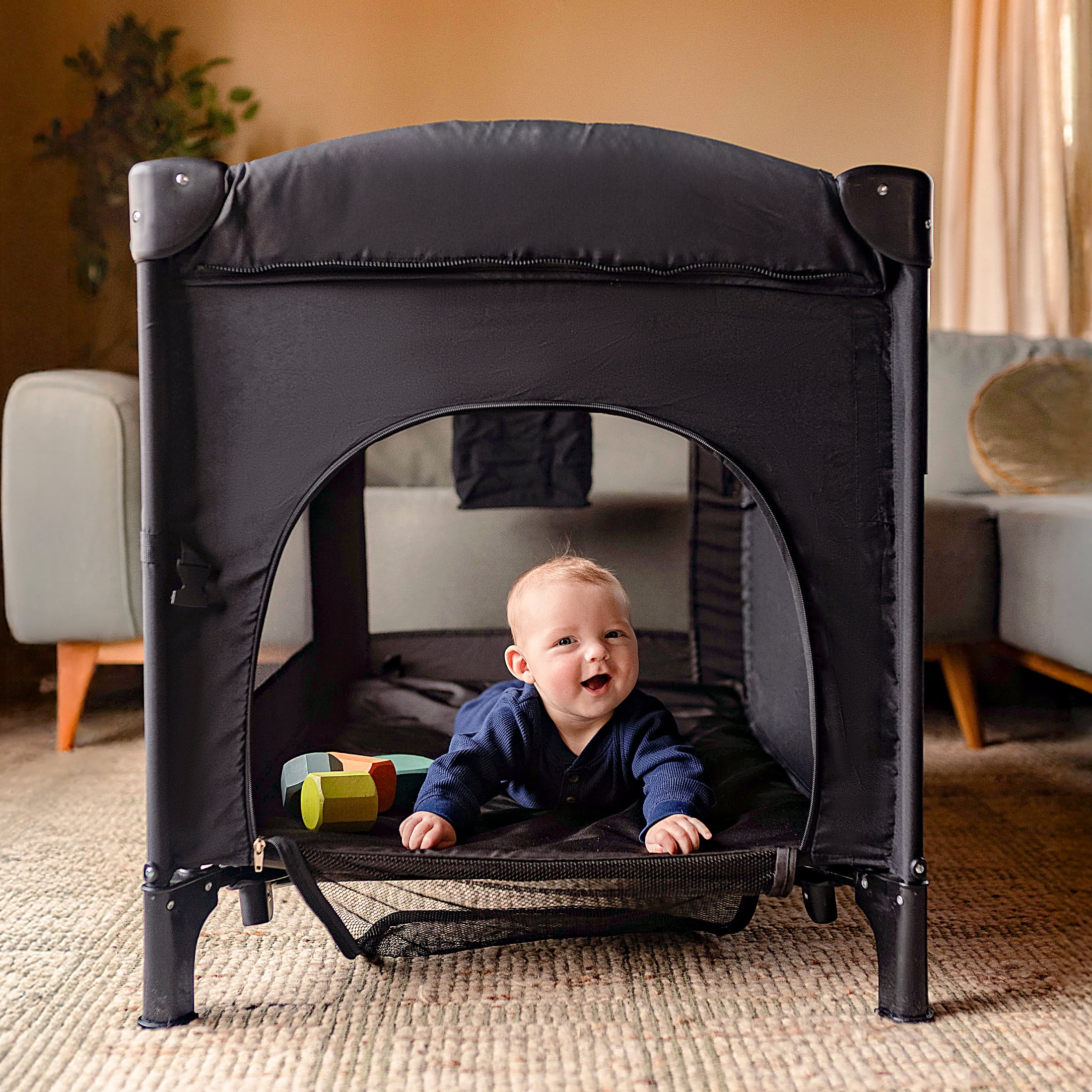 HARPPA 5 in 1 Portable Playard and Bassinet Bedside Sleeper for Newborn to Toddler, Unisex, Black