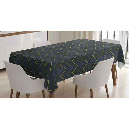 

Dark Blue Tablecloth Modern Geometrical Pattern with Neon Effected Chevron Zigzag Lines Rectangular Table Cover for Dining Room Kitchen 60 X 84 Inches Dark Blue Yellow Green by Ambesonne