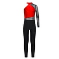 thumbnail image 3 of Jowowha Girls Kids One Shoulder Color Block Leotard Gymnastic Dance Jumpsuit One Piece Footless Red 14, 3 of 7
