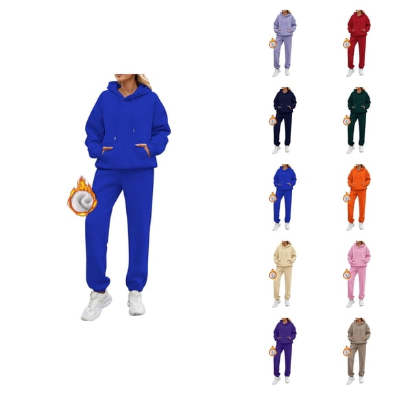 Womens Sweatsuits 2 Piece Set 2026 Winter Casual Lined Plain Hoodie and Joggers Sweatpants Matching Set