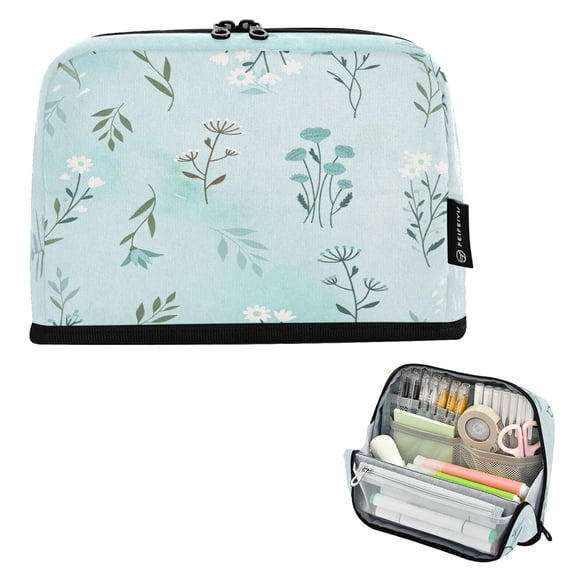 Stand Pencil Pouch High Capacity Pencil Case Organizer Pouch Durable Pencil Box for Office, Lightbluefloral Printed