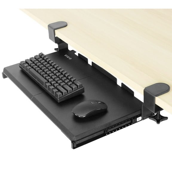 VIVO Black Small Clamp-on Computer Keyboard and Mouse Under Desk Slider Tray
