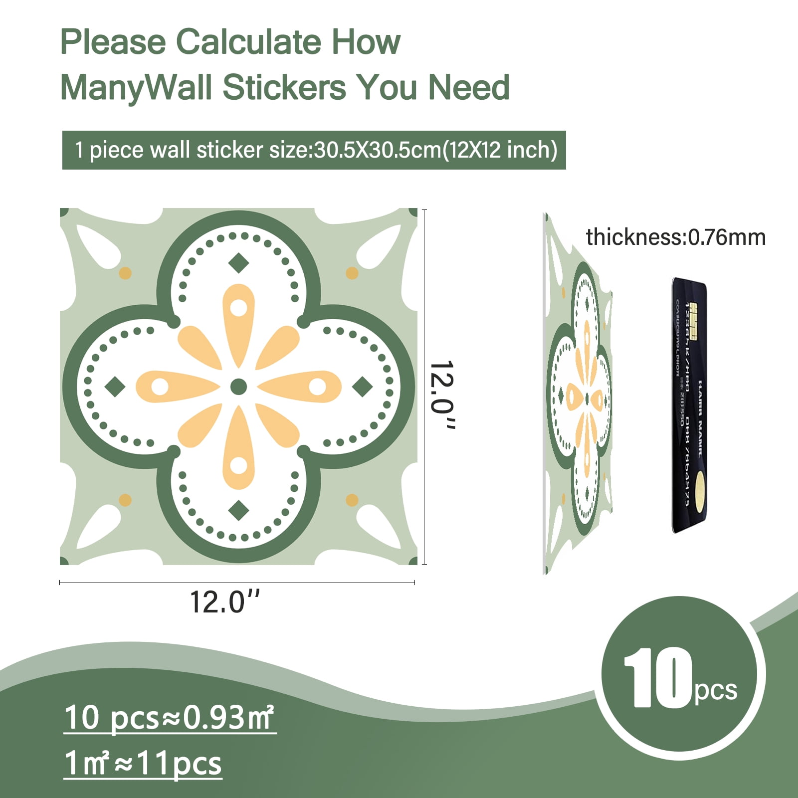 DEWOO Peel and Stick Floor Tile, Peel and Stick Flooring Self Adhesive, Waterproof Vinyl Flooring Suitable for Bathroom, Kitchen, Light Green(12 x 12 In, 10PCS)