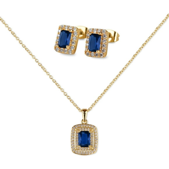 Set de Joyería para Mujer Oro 14k o Plata con Zirconia Cúbica LuckyLy, Juego de Collar y Aretes Mujer, Modelo Elia Azul azul UNITALLA
