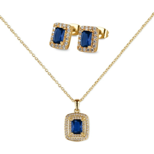 Set de Joyería para Mujer Oro 14k o Plata con Zirconia Cúbica LuckyLy, Juego de Collar y Aretes Mujer, Modelo Elia Azul azul UNITALLA