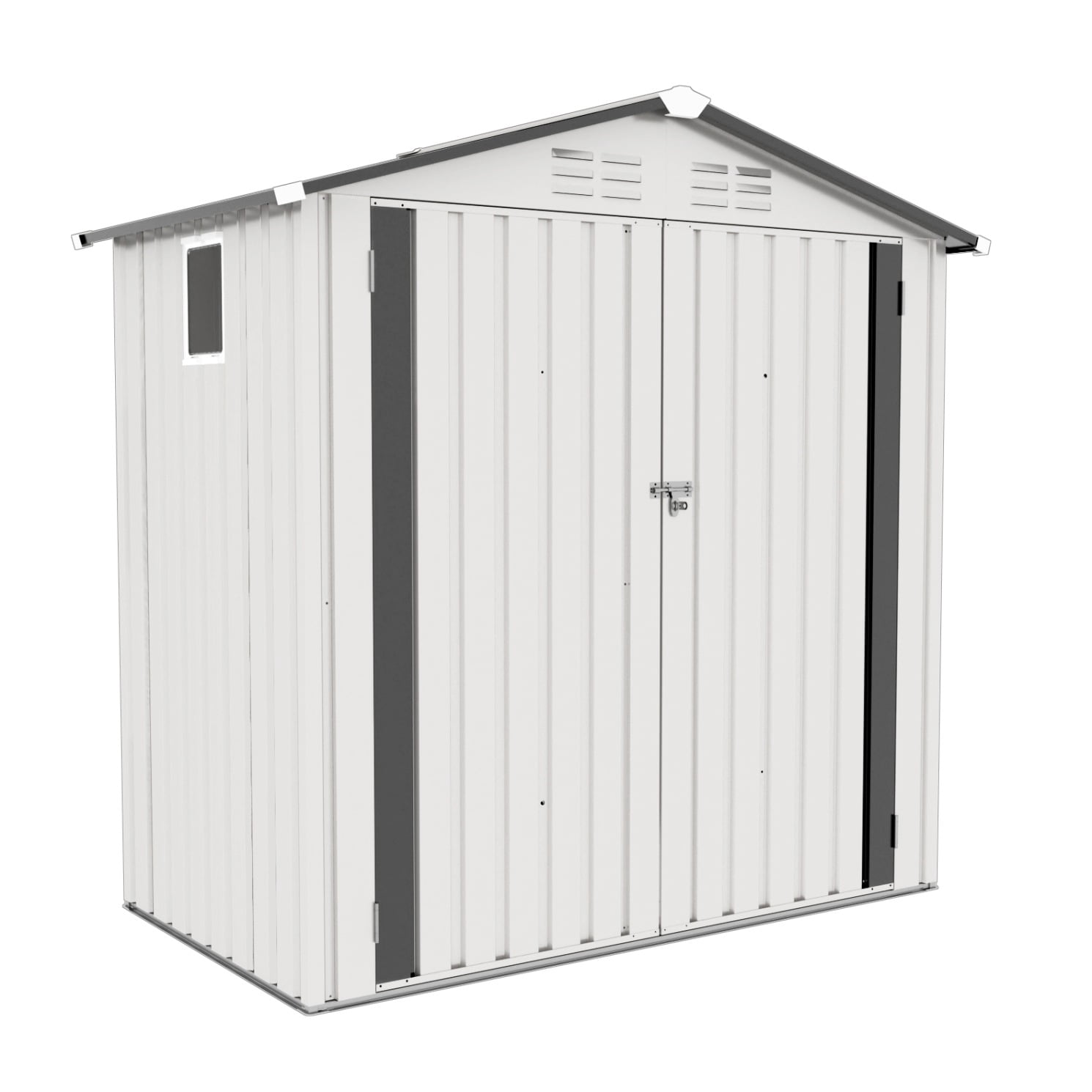 6X4 FT Metal Outdoor Storage Shed, Tool Shed with Pitched Roof Watertight with Positive Window and Lockable Door Compact for Garden, Backyard, Patio (White+Gray)