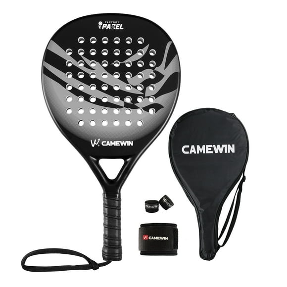 CAMEWIN Raqueta de Pádel con Funda de Pádel Profesional con Superficie de Fibra de Carbono y Núcleo de Espuma Flexible de Memoria EVA para Principiantes con Cubierta