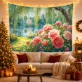 thumbnail image 3 of Garden Pond With Willow Trees and Pink Flowers, Peaceful Cottagecore Style for Garden Lovers, Floral Wall Art, Mother's Day Gift, Tapestry Wall Hanging for Bedroom and Living Room, 3 of 7