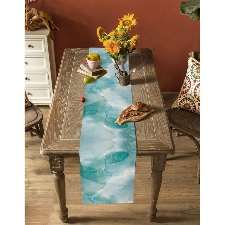Table Runner Dresser Scarf 16 x 72 Inch Abstract Ombre Green Marble Texture with Golden Line Table Runners Non-Slip Heat Kitchen Dining Table Decor for Kitchen Farmhouse Indoor Outdoor Home Party - Table Runner Dresser Scarf 16 x 72 Inch Abstract Ombre Green Marble Texture with Golden Line Table Runners Non-Slip Heat Kitchen Dining Table Decor for Kitchen Farmhouse Indoor Outdoor Home Party -