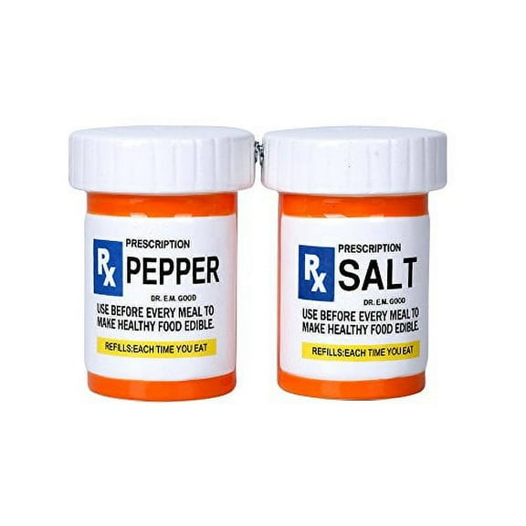 Tabletop Magnetic Rx Salt Pepper Set/2 Ceramic Prescription Bottle Pills 11982