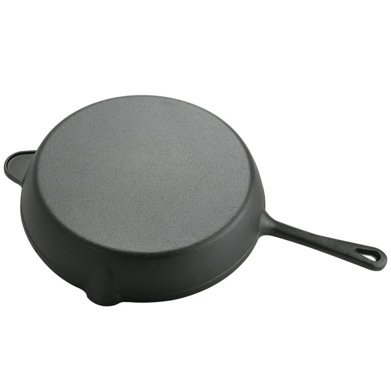 Barebones 12 Inch Enameled Cast Iron Skillet - Black Pan for Pancakes and  Frying - Smooth Cast Iron Skillet Frying Pan