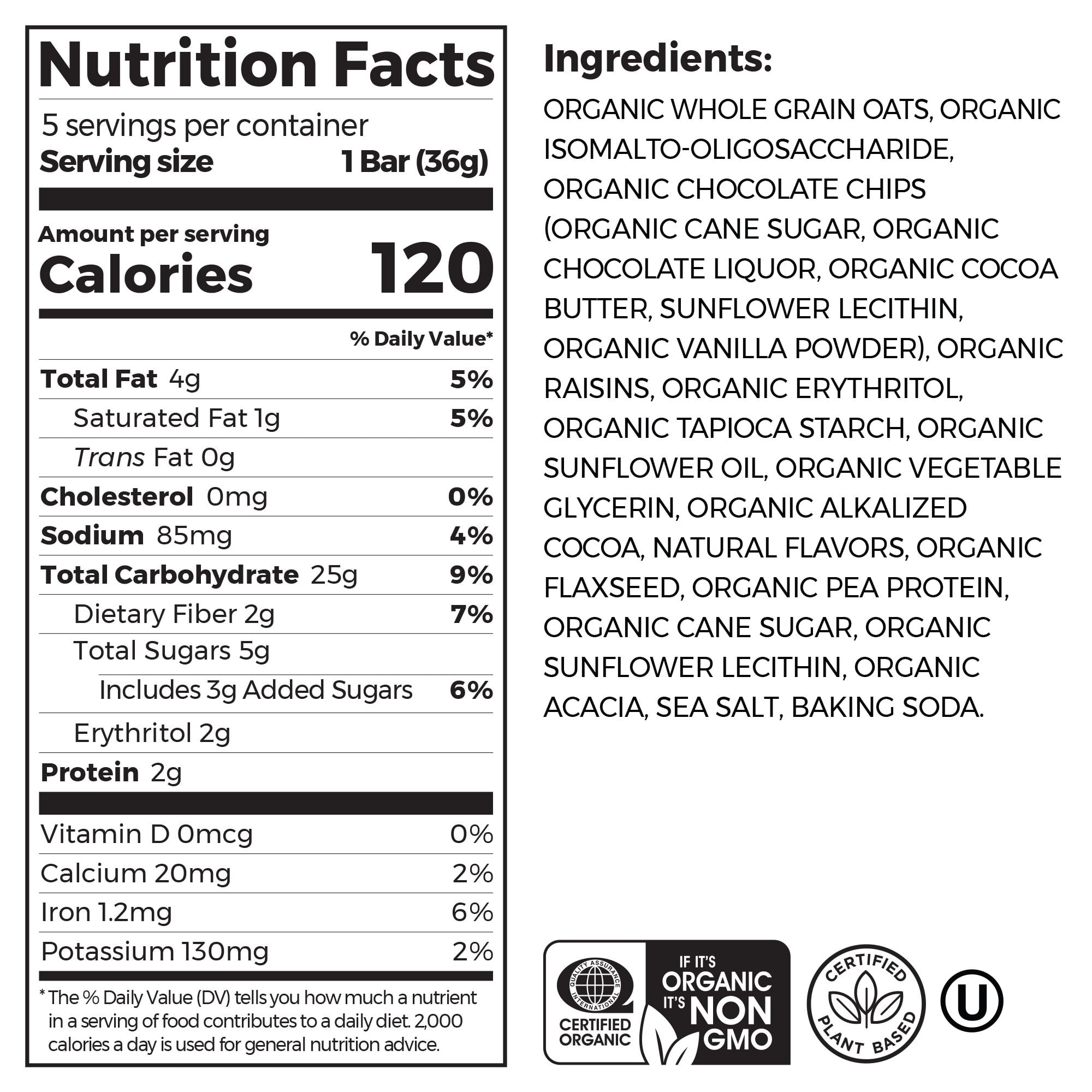 Orgain Organic Kids Energy Bar, Chocolate Brownie- 4g Protein, 7g Dietary Fiber, Dairy Free, 5 Count
