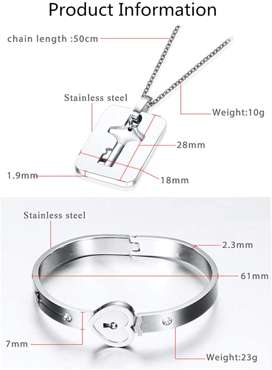 JRjewelry His and Hers Korean Style Rosegold Stainless Steel Hold The Key  to My Heart Forever Lock Bangle Bracelet and Key Pendant Necklace Set-BR399
