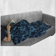 thumbnail image 6 of Blue Soft Flannel Fleece Throw Blanket, Abstract Damask Inspired Curvy Flower Ornate Flourish Royal Revival Retro, Cozy Plush for Indoor and Outdoor Use, 70" x 90", Indigo Aqua, by Ambesonne, 6 of 6