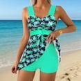 thumbnail image 2 of Women's 2 Piece Print Tankini Set Wide Strap Slimming Swim Top with High Waist Short Modest Bathing Suit (L, Green), 2 of 6