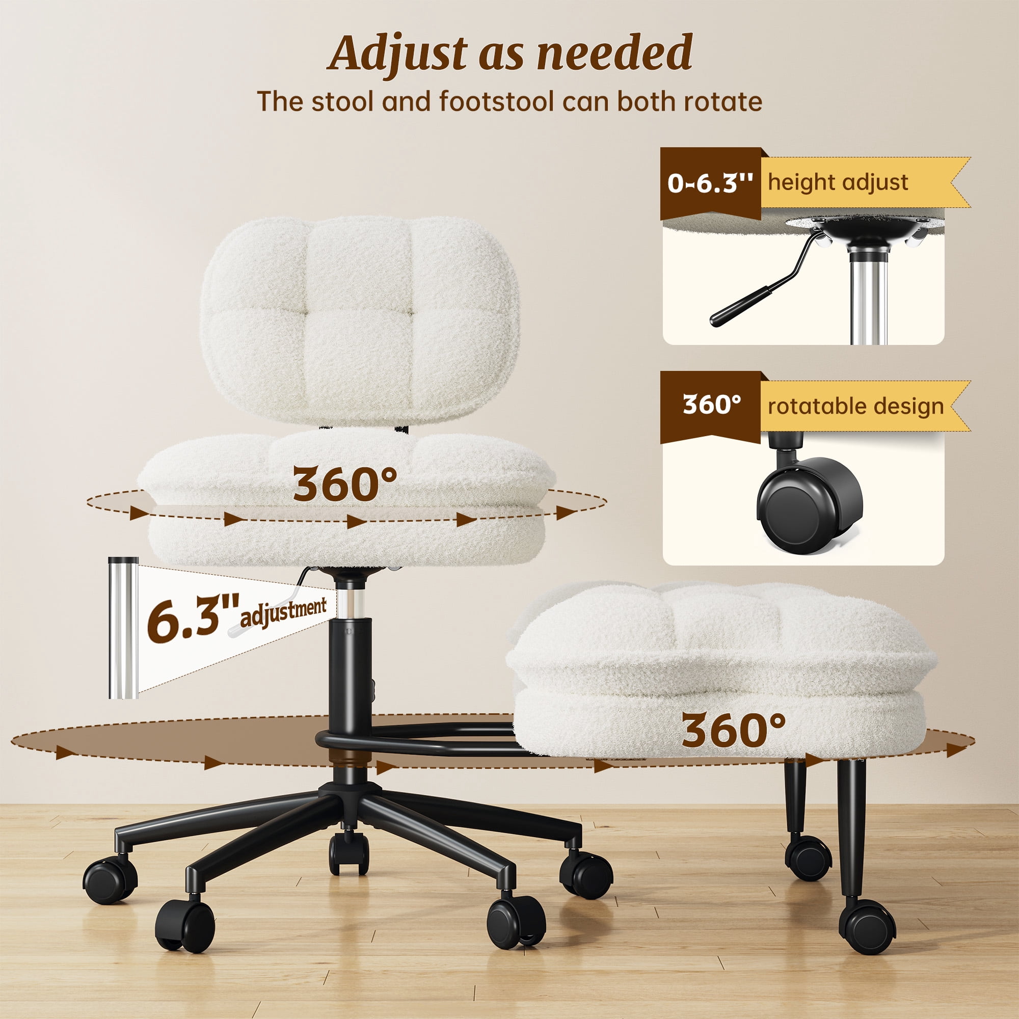 Romorgniz Ergonomic Cross Legged Office Chair 360° Swivel Meditation Chair with Wheels, Kneeling Desk Chair with Height Adjustable Seat, White