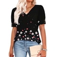 thumbnail image 4 of Odbmxy Summer Blouse for Women V-Neck Short Sleeve Plus Size Womens Tops Leisure Floral Black Button Pullover Holiday Tops, 4 of 6