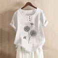 thumbnail image 2 of outfmvch long sleeve shirts for women summer button cotton and linen dandelion print short sleeve t shirt womens tops white, 2 of 3