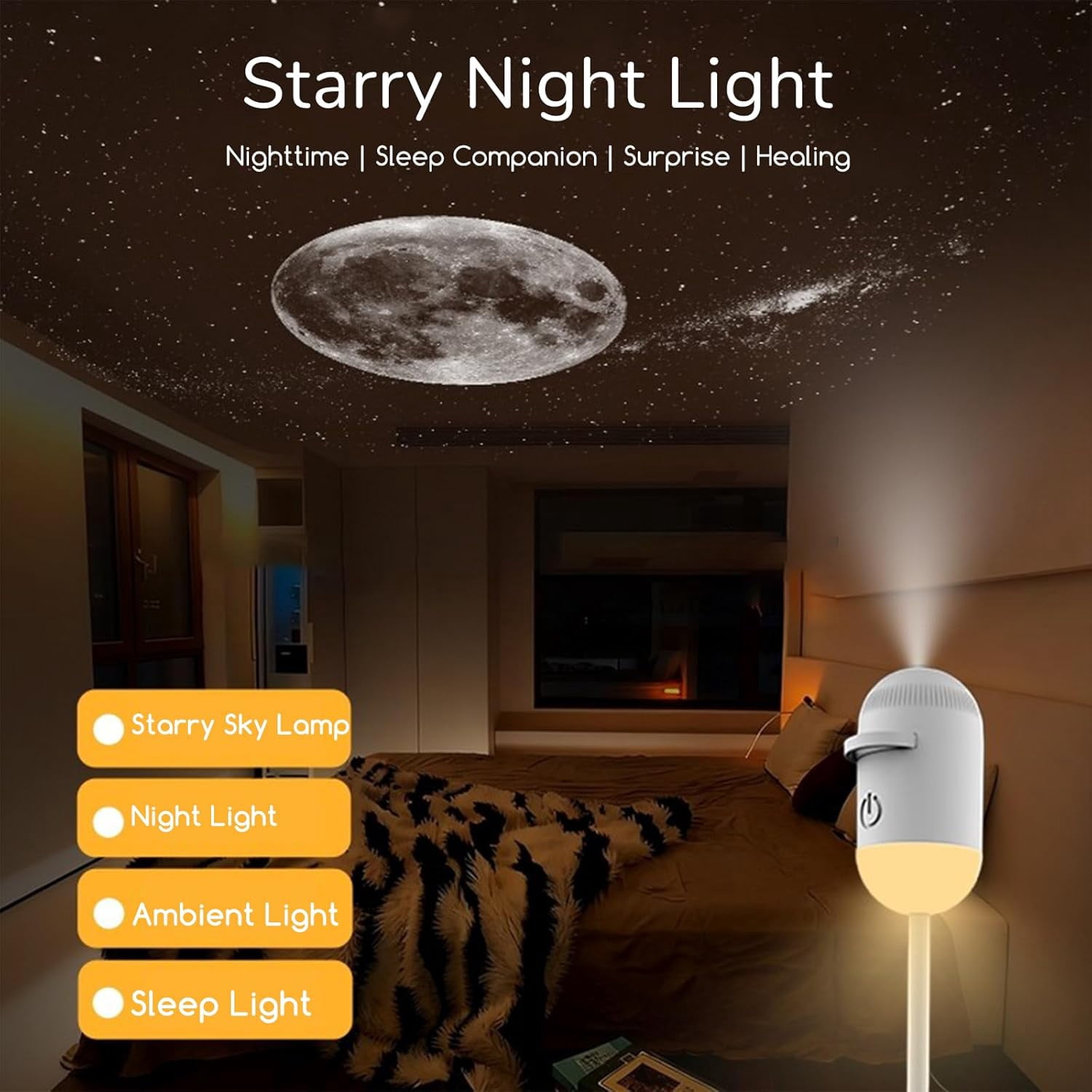 Galaxy Projector, 2-in-1 Starry Sky Projector & Night Light, 360° Adjustable LED Space Galaxy Lamp, Milky Way Mood Lighting, HD Image Star Projectors for Bedroom Hallway Ceiling Decor