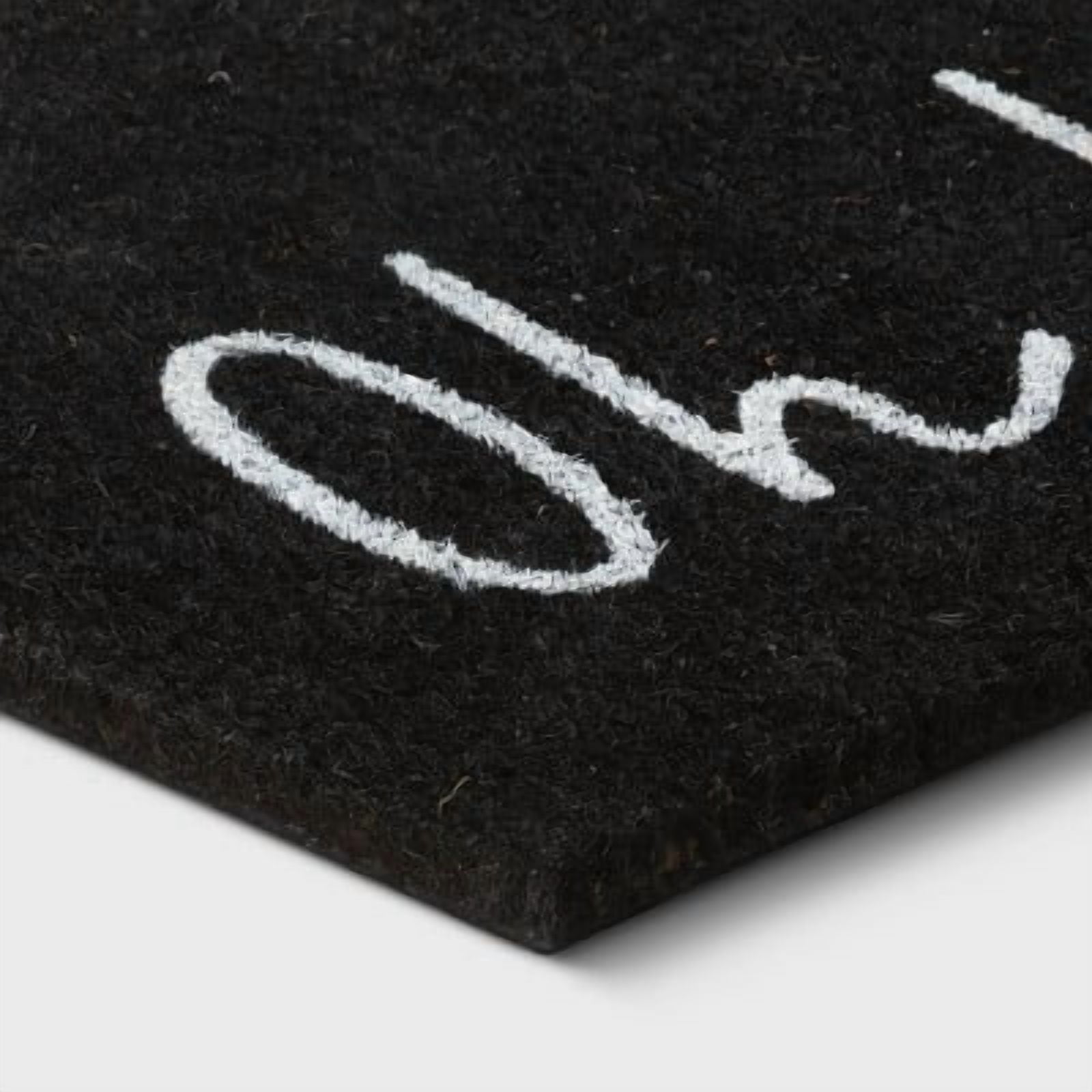 1'6"x2'6" Oh Hello Doormat Black - Outdoor Welcome Mat, Coir & Latex, Traditional Typography Design
