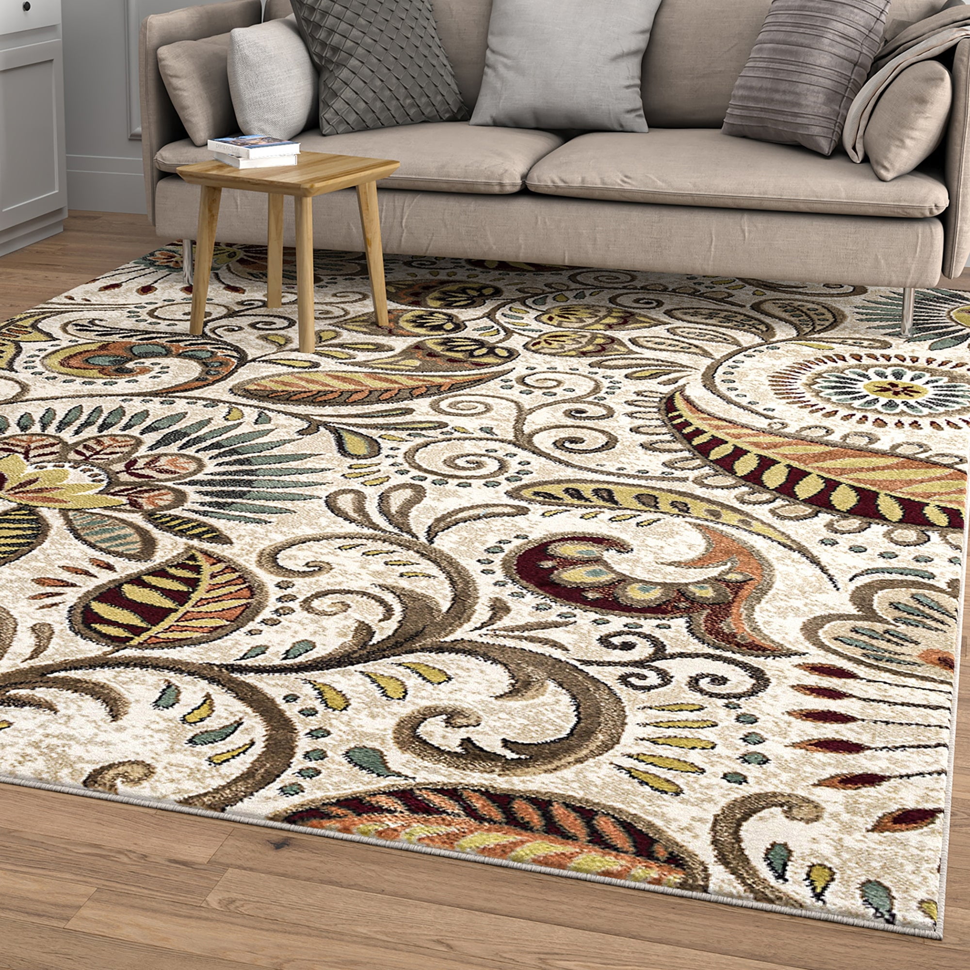 Alise Rugs Caprice MidCentury Modern Floral Indoor Area Rug Ivory 3'11'' x 5'3'' Floral