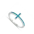 thumbnail image 4 of CHOOSE YOUR COLOR Blue Simulated Opal Sideways Cross Christian Ring .925 Sterling Silver Band CZ Female Size 4, 4 of 4