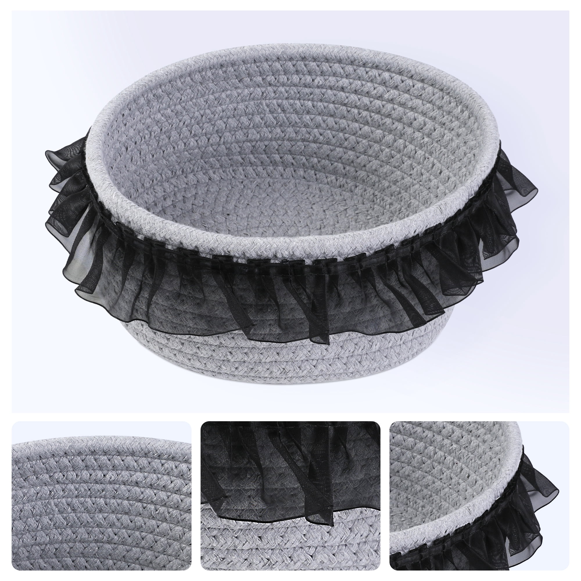 Unique Bargains Woven Storage Basket for Entryway Desk Gray/Black 8.5*7.5*3.7in