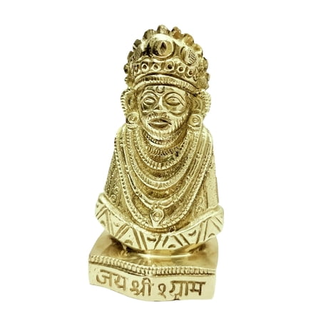 athizay Brass Khatu Shyam statue Gold finish for Indian pooja|Gifting Brass Metal Religious God Idol 7 cm Tall