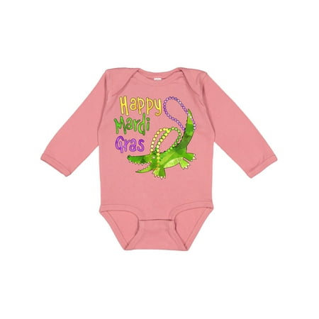 

Inktastic Happy Mardi Gras Cute Alligator with Beads Gift Baby Boy or Baby Girl Long Sleeve Bodysuit