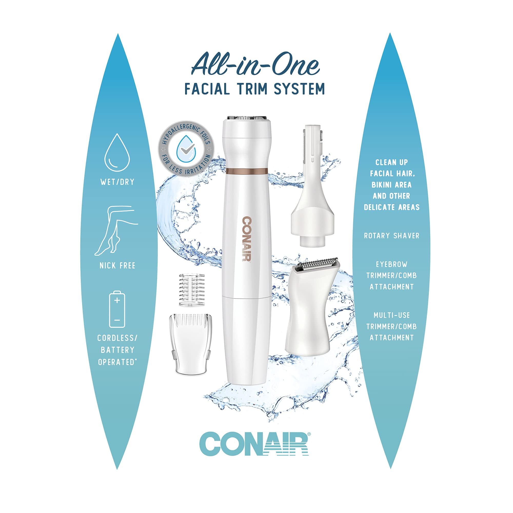 Conair Satiny Smooth All-in-One Facial Trim System Lt85 (Pack of 3)