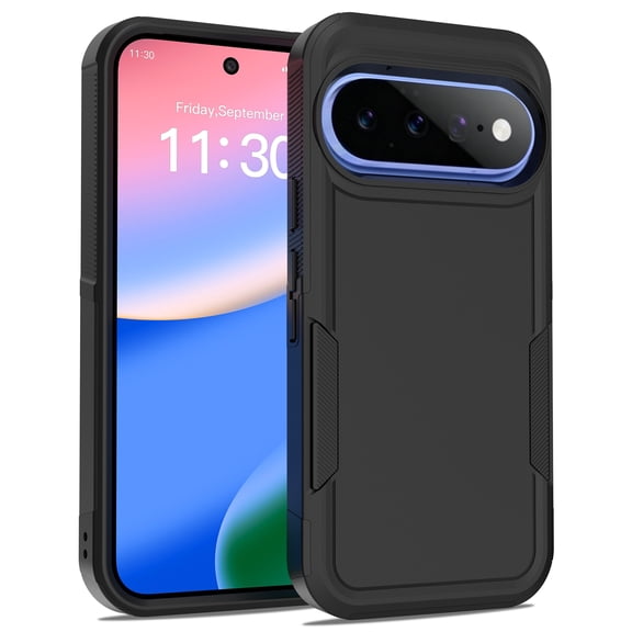 For Google Pixel 11 Pro Rugged Phone Case,2-in-1 Heavy Duty Dual Layer Shockproof Protection,PC TPU Hybrid Drop Protective Cover,Anti-Scratch Skin-Friendly Non-Slip Durable Phone Case,Black
